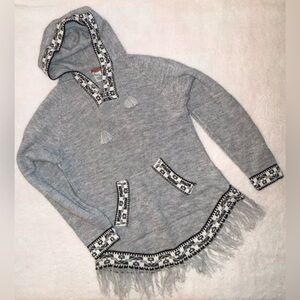 Scully Heather Gray Hooded Sweater with Fringe M
